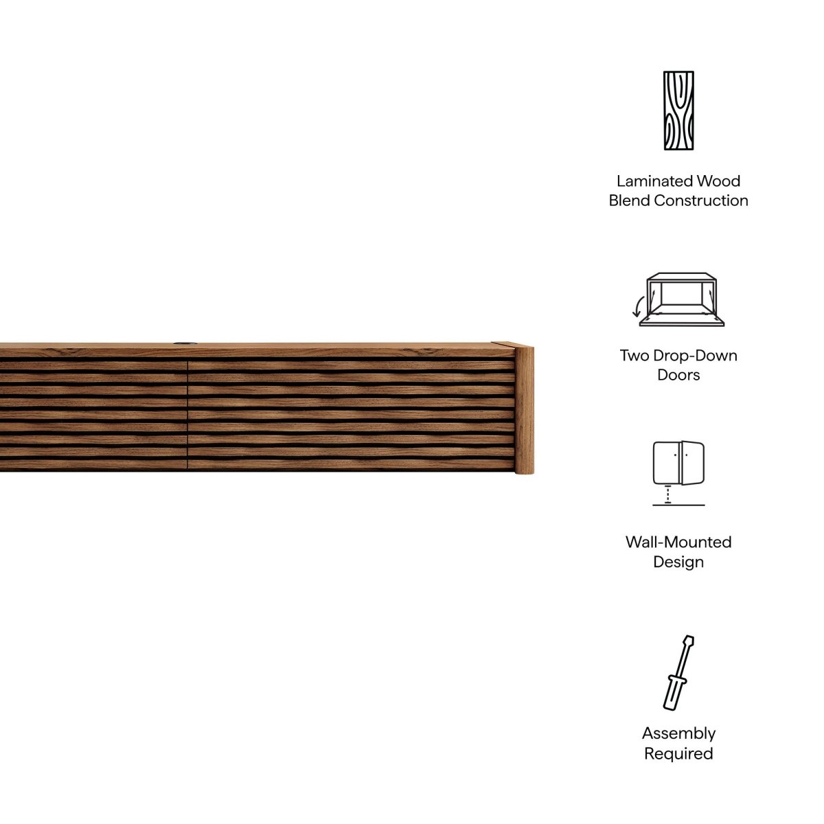 71 Inch Sculpted Wall - Mounted TV Cabinet in Walnut - TV Stands available at Alpine Outlets in Denver