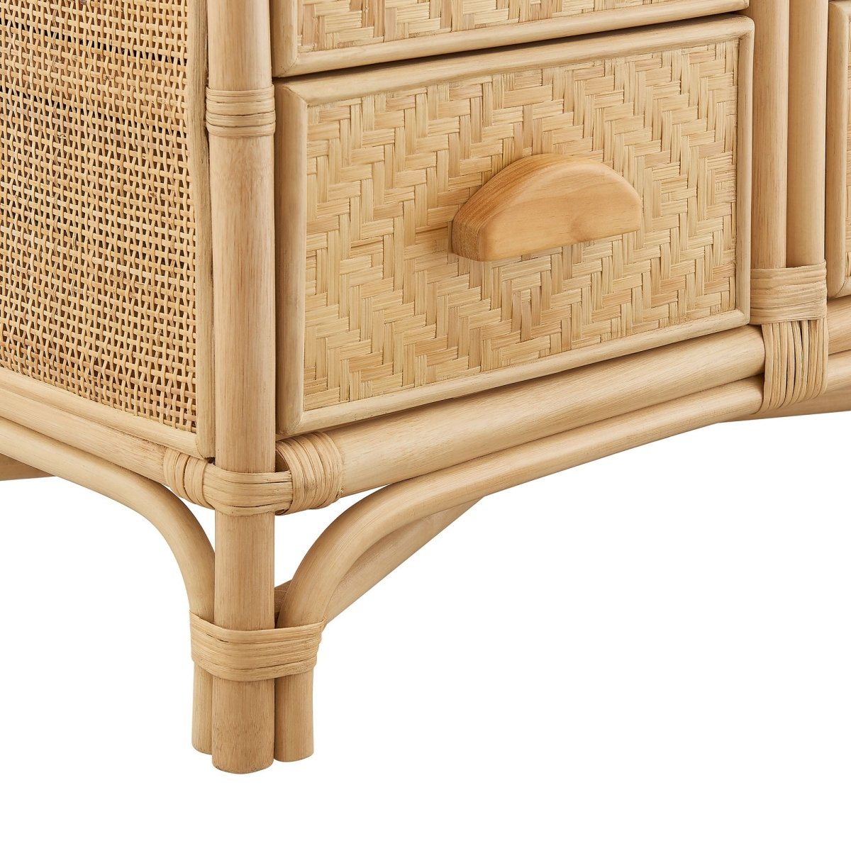 71" Tall Arched Natural Rattan Bookshelf with 6 Storage Drawers - Bookcases available at Alpine Outlets in Denver