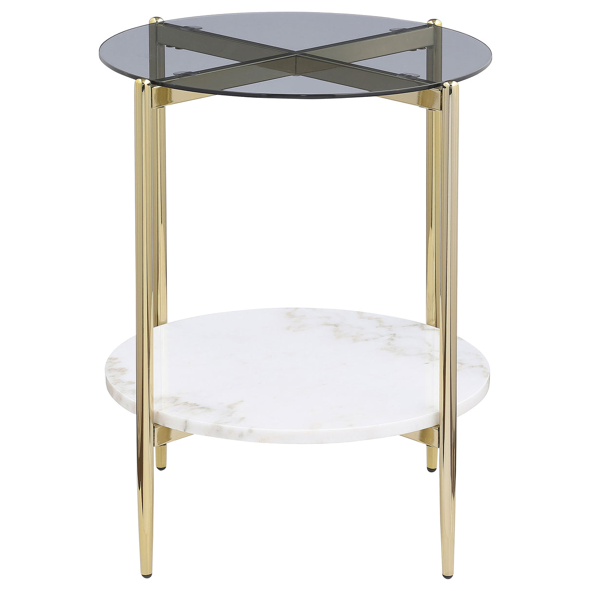 Jonelle Round Glass Top End Table with White Marble Shelf