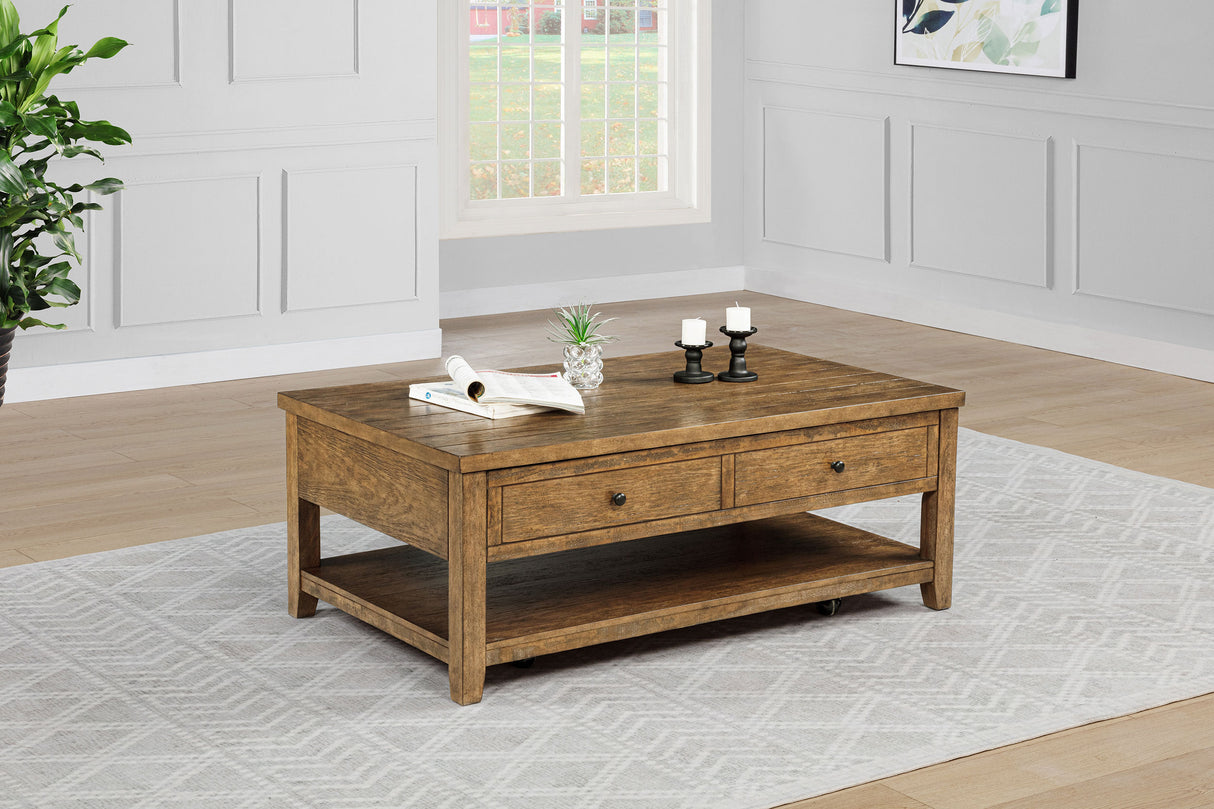 Payne 48-Inch Mobile Lift Top Coffee Table in Distressed Brown