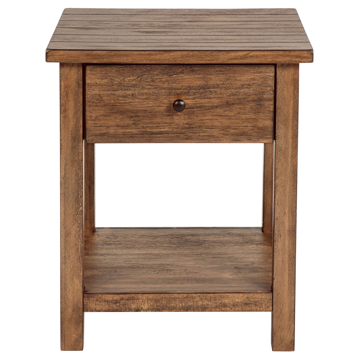 Payne 1-Drawer Wood End Table with Shelf, Distressed Brown