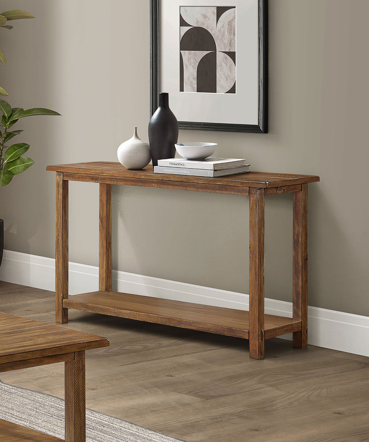 Payne Wood Entryway Console Table in Distressed Brown