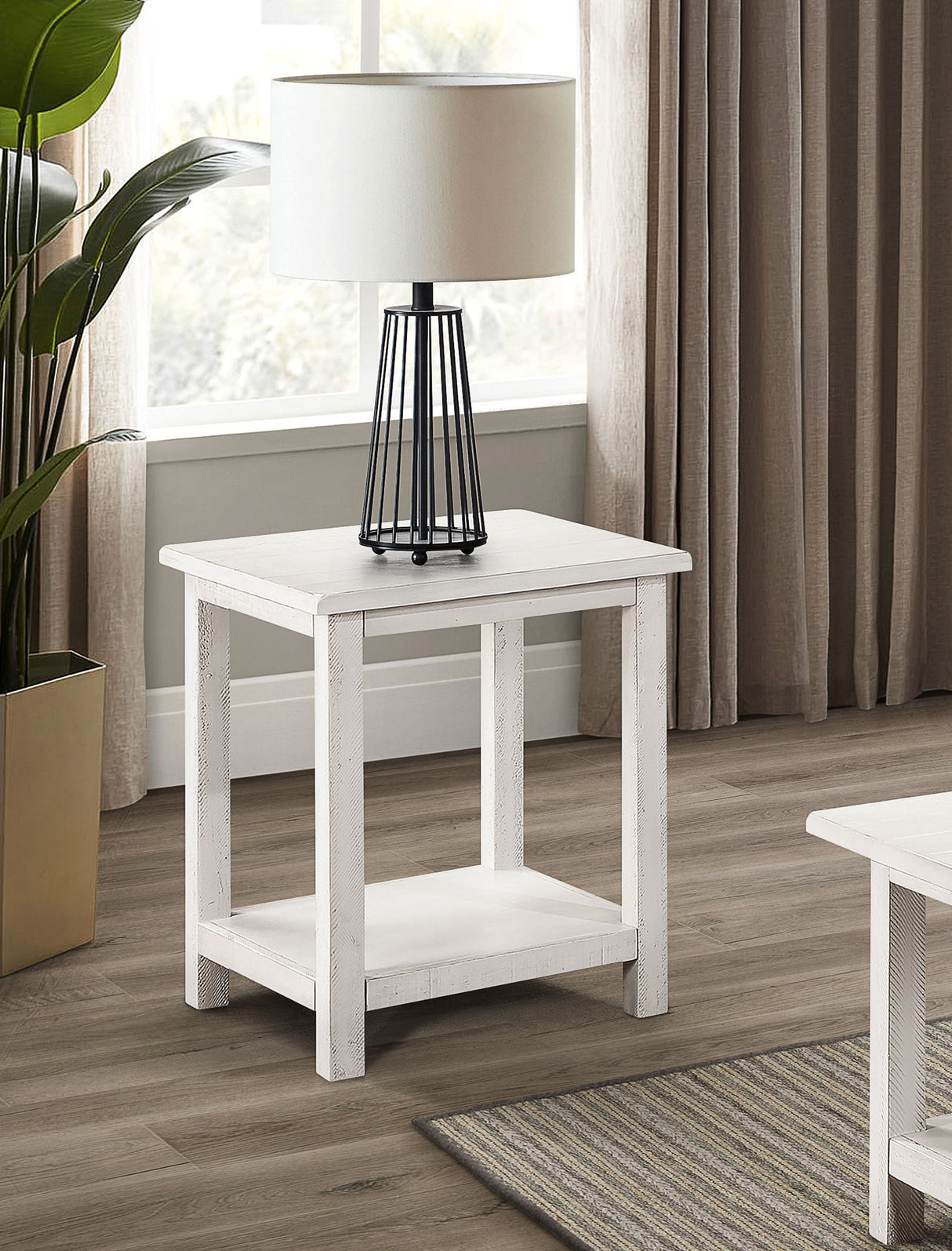 Payne Wood End Table with Shelf - Distressed White
