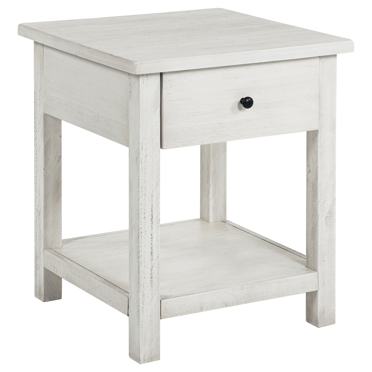 Payne 1-Drawer Wood End Table with Shelf - Distressed White