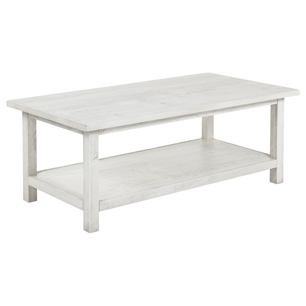 Payne Wood Coffee Table with Shelf - Distressed White
