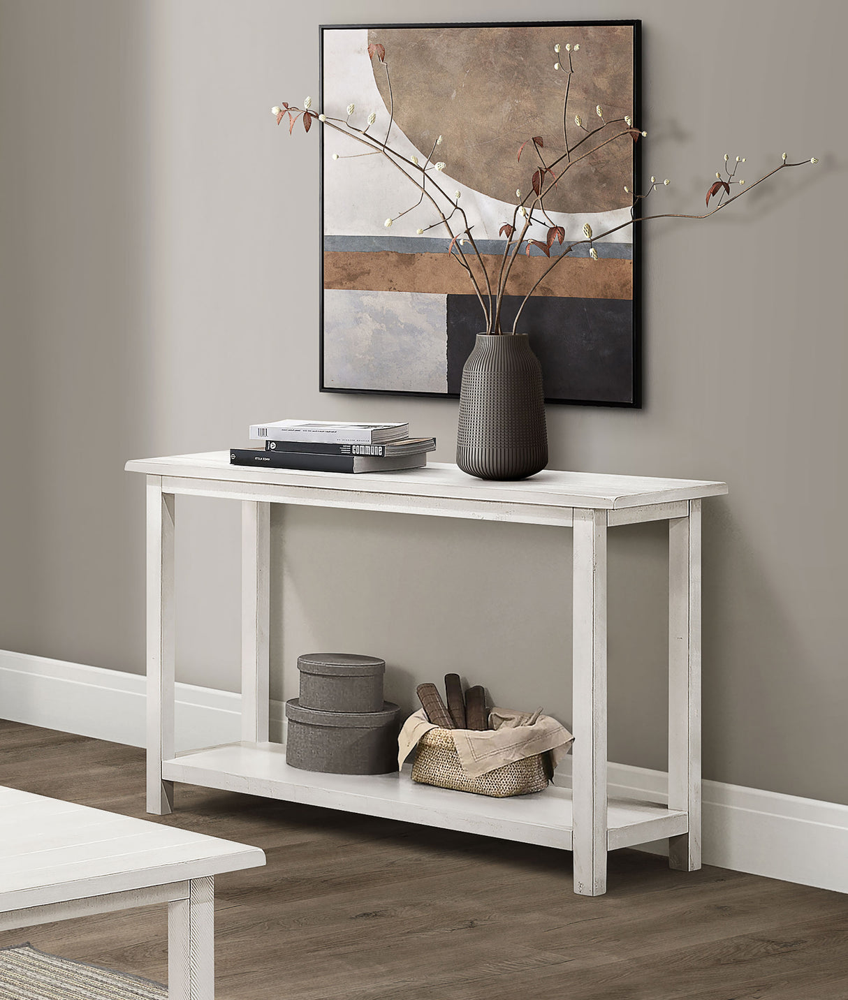 Payne Wood Entryway Console Table in Distressed White