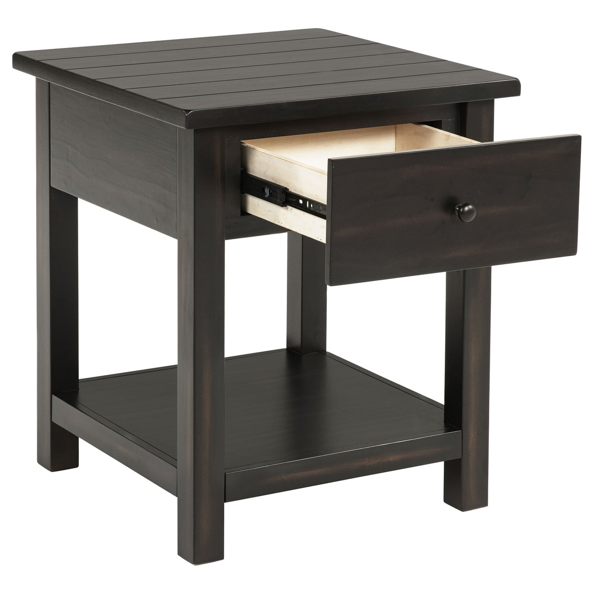 Payne 1-Drawer Wood End Table with Shelf - Distressed Java