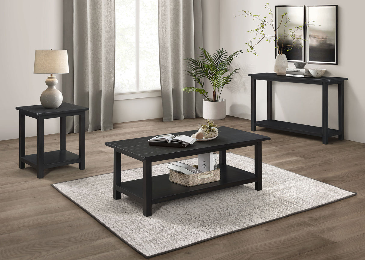 Payne Wood Coffee Table with Shelf, Distressed Java