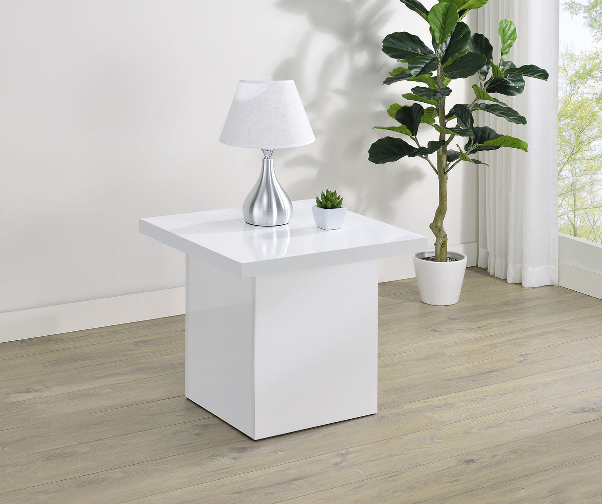 Devar Square End Table, White High Gloss
