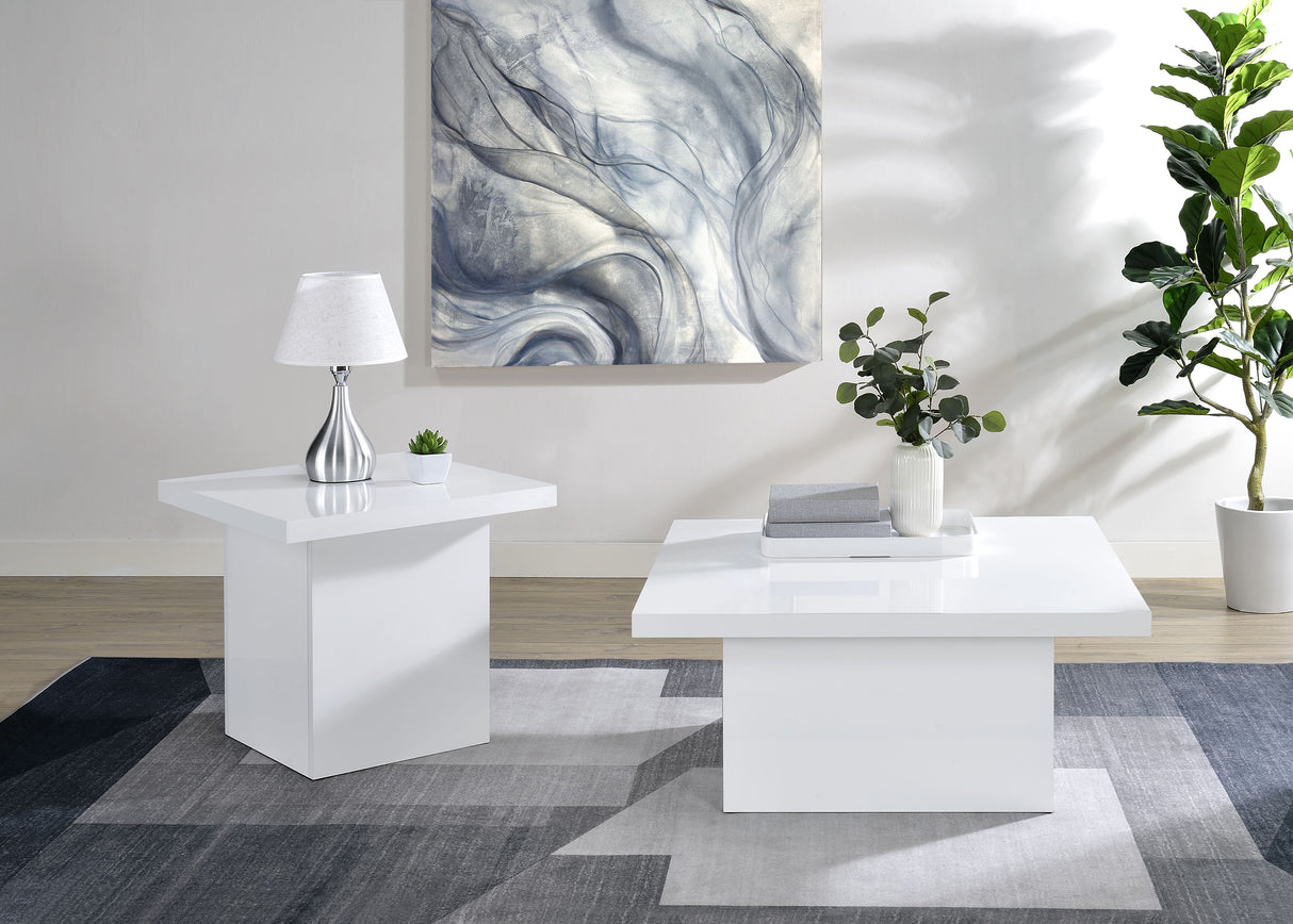 Devar Square End Table, White High Gloss