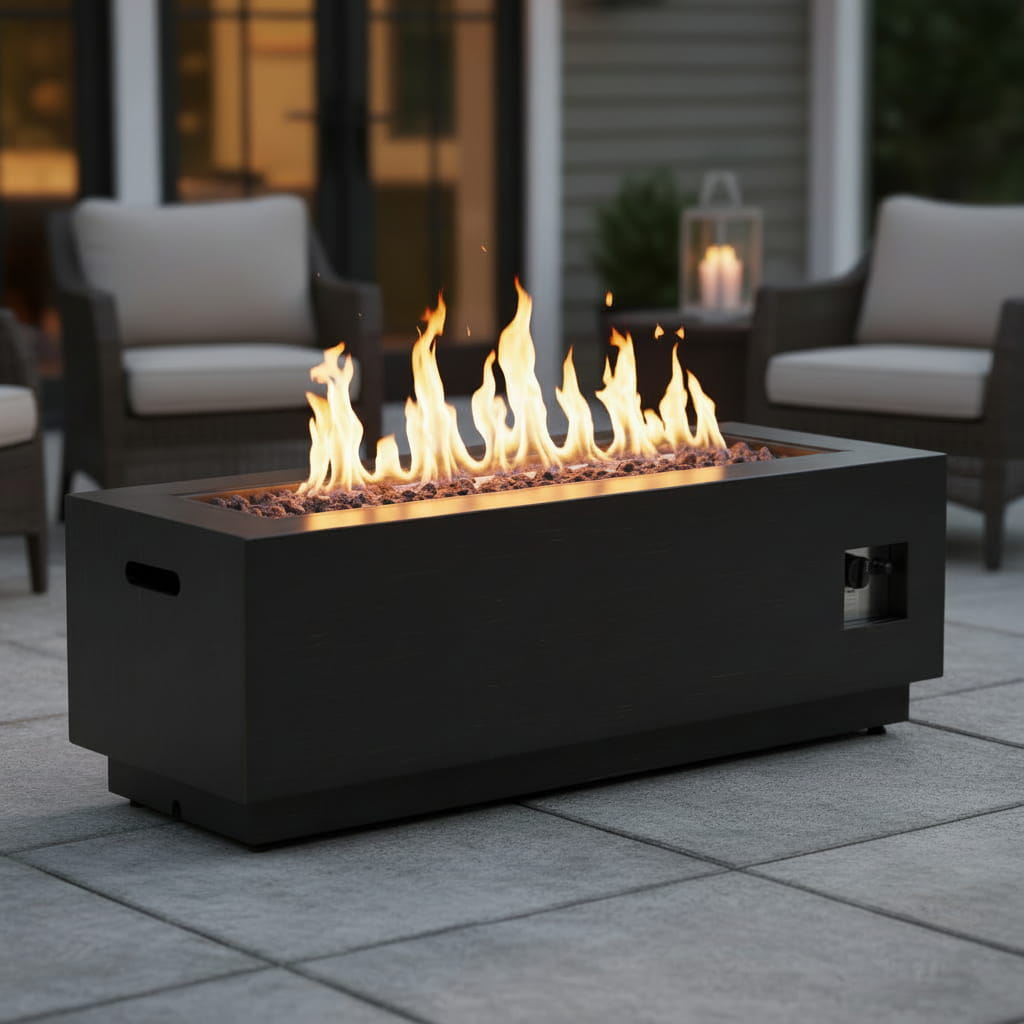 Modern Outdoor Iron Propane Fire Pit with 50000 Btu in Sleek Design