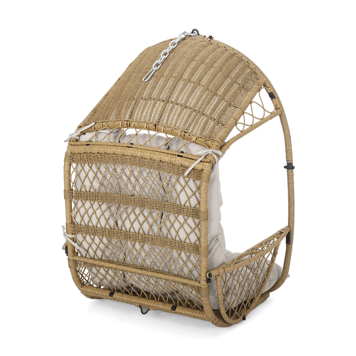 Malia - Outdoor / Indoor Wicker Hanging Chair With Cushion - Brown / Beige