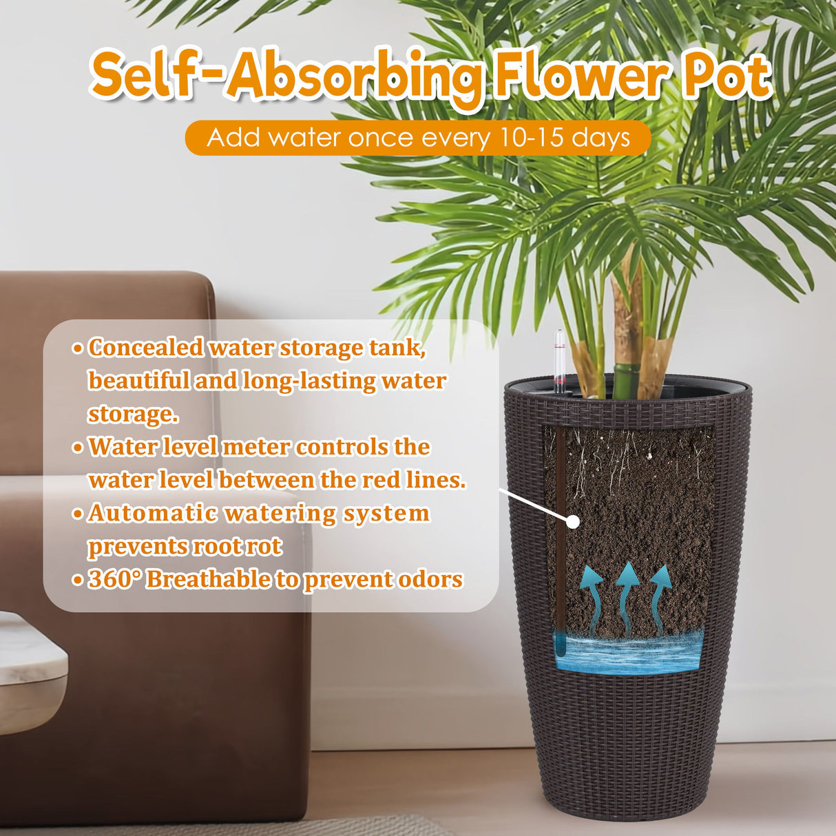 Tall Planters Set With Water Level Monitor And Auto Watering