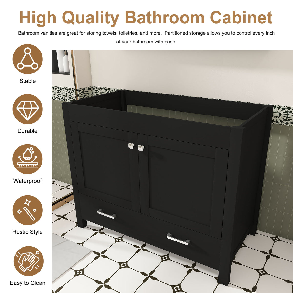 Bathroom Vanity With Soft Close Cabinet, Single Drawer, Sink Not Included - Black