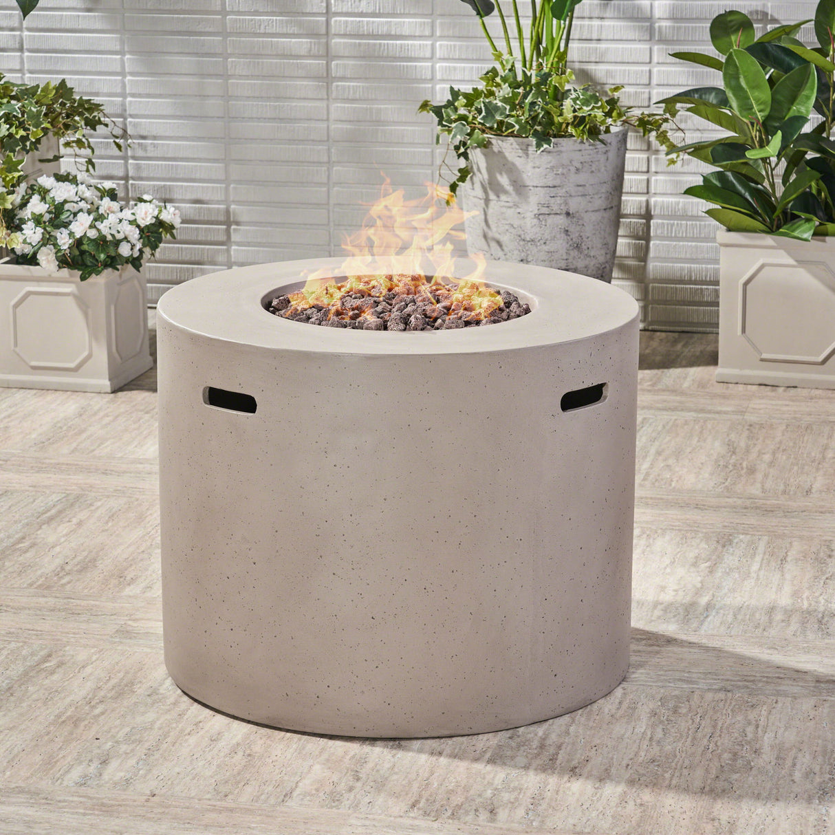 Round Propane Fire Pit Table Modern Outdoor Patio Heater 40000 BTU
