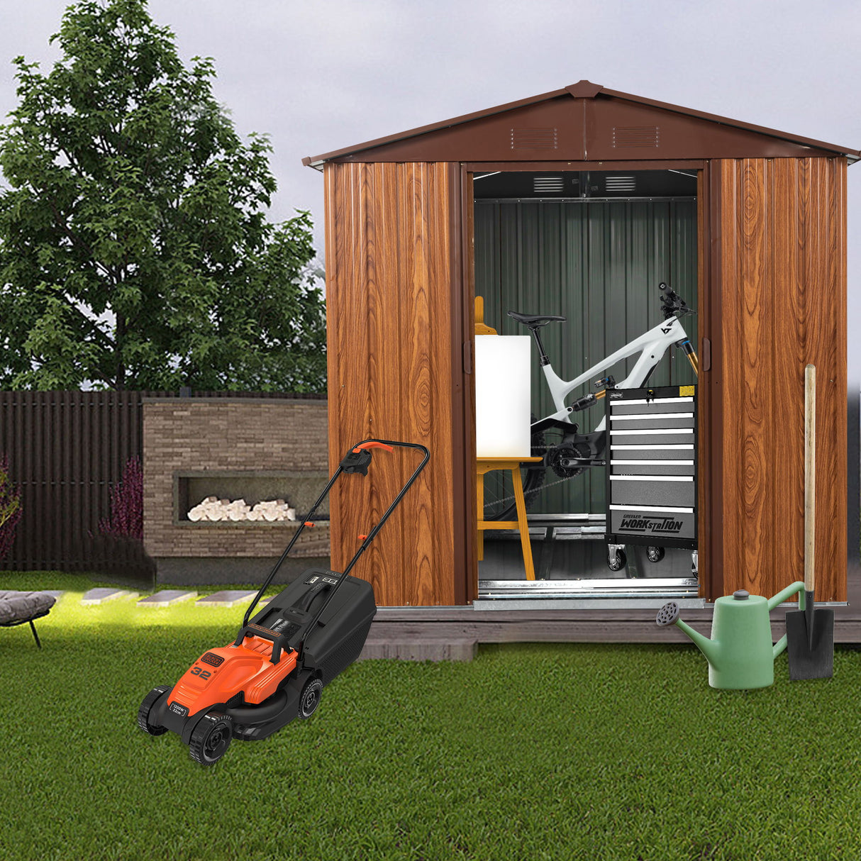 Outdoor Metal Storage Shed Garden Building Heavy Duty with Floor Base