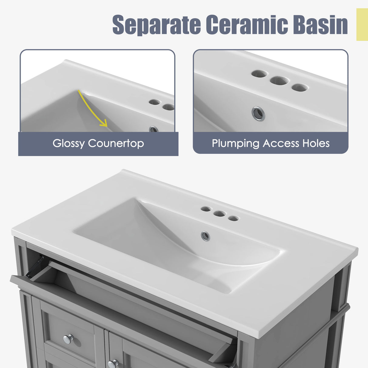 Bathroom Vanity With Top Sink, Storage Cabinet With 2 Drawers, Tip Out Drawer