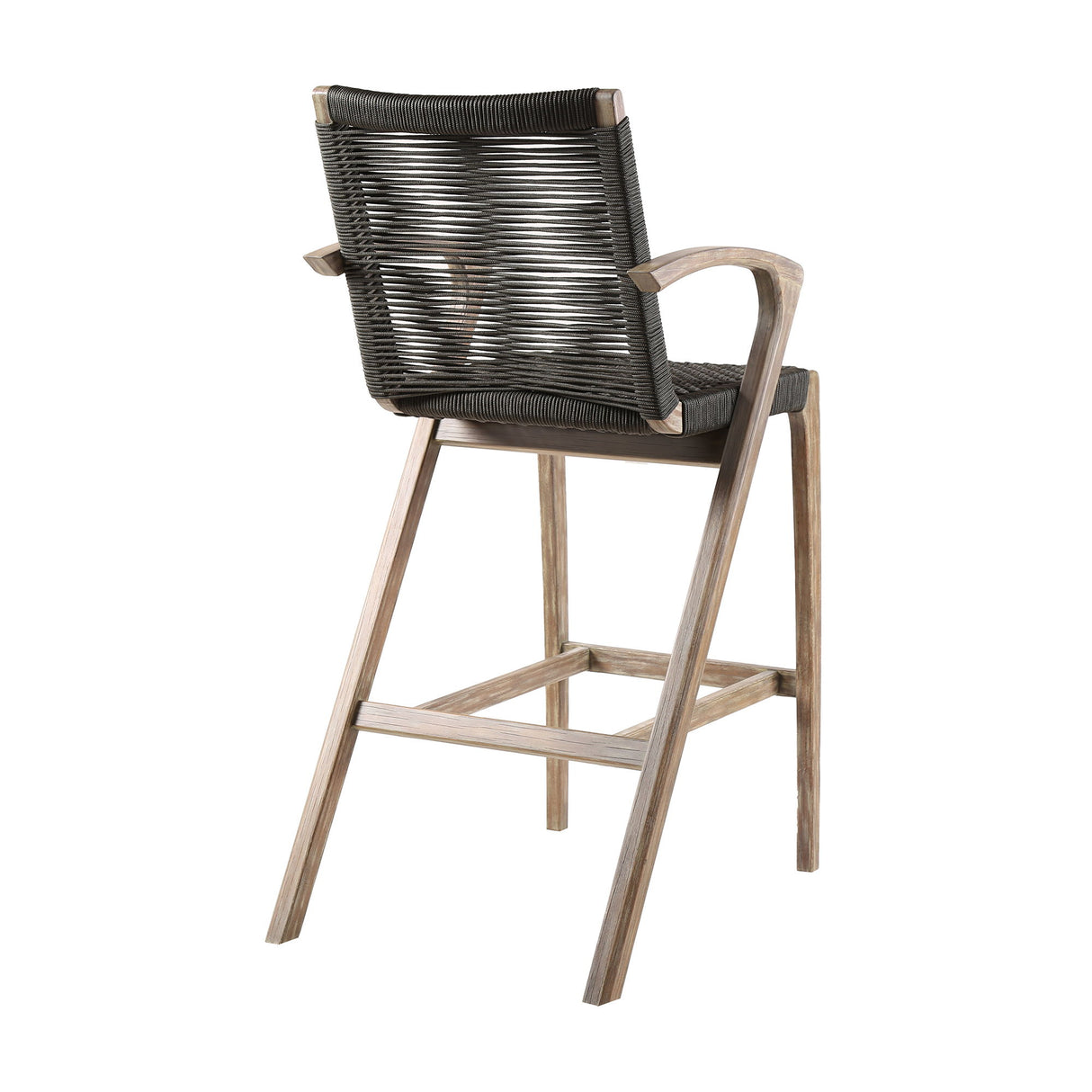 Brielle - Outdoor Light Eucalyptus Wood And Charcoal Rope Bar Height Stool Set