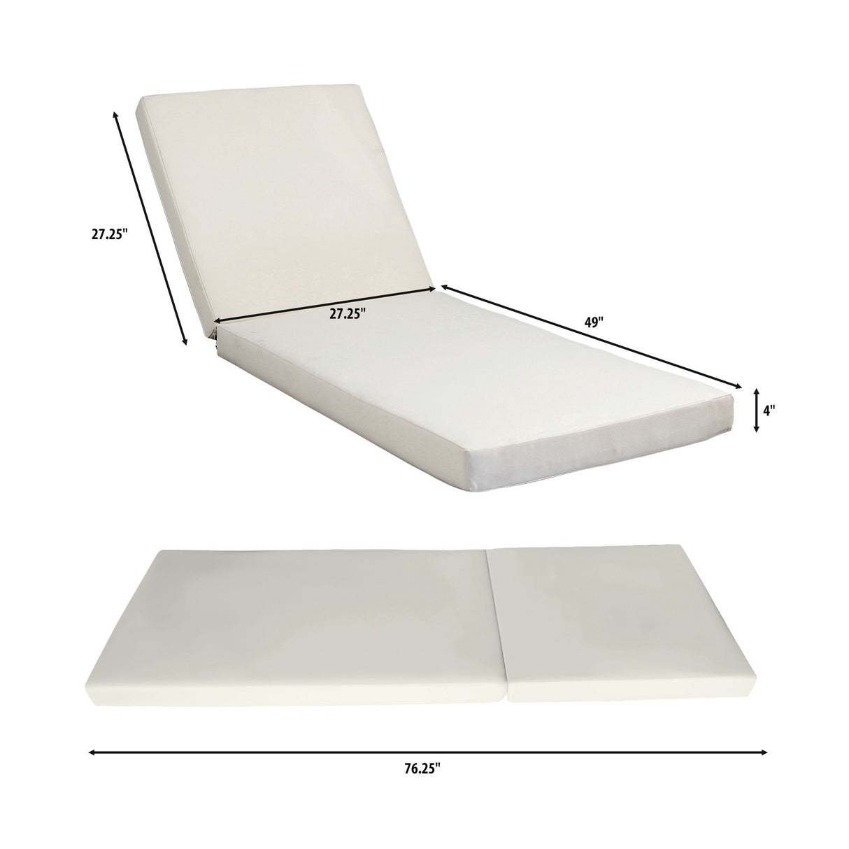 Premium Acacia Wood Lounge Chaise Set With Water Resistant Cushions, Adjustable Recline - Cream / Teak