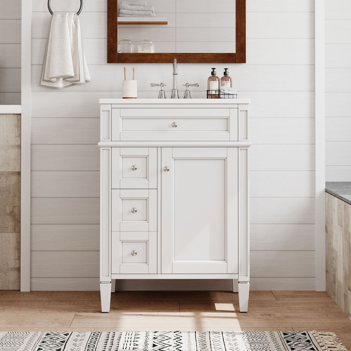 Bathroom Vanity With Top Sink, Storage Cabinet With 2 Drawers And Tip-Out Drawer