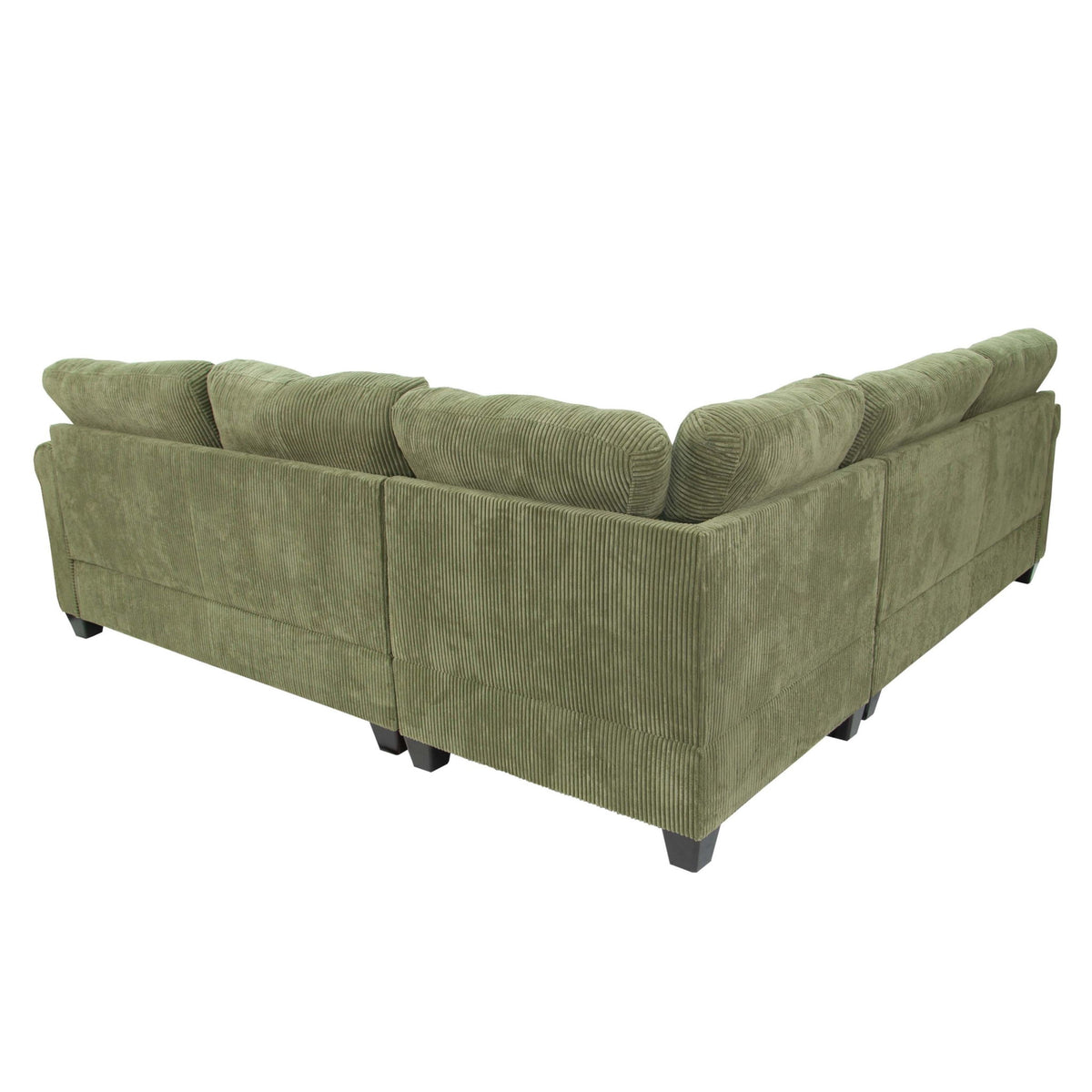 L - Sectional Sofa Set With Corner Wedge And Ottoman, 4 Piece Living Room Furniture - Sage