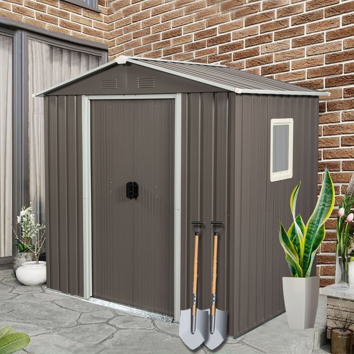 Outdoor Metal Storage Shed Garden Building Heavy Duty 6x4ft Steel