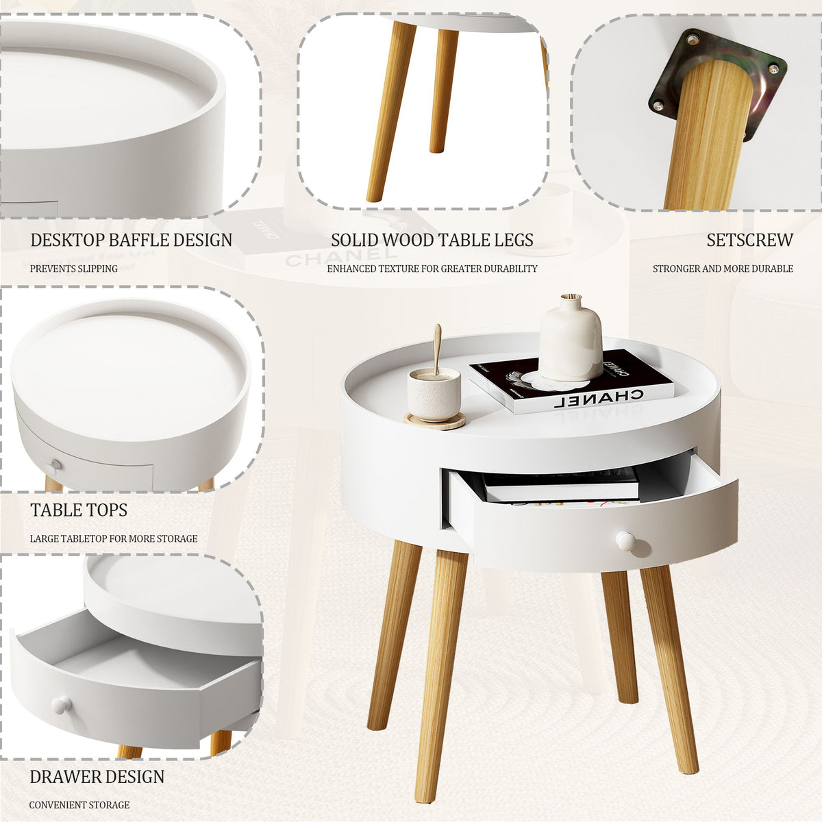 Nightstand With Storage Drawer, Bedside Table For Bedroom - White
