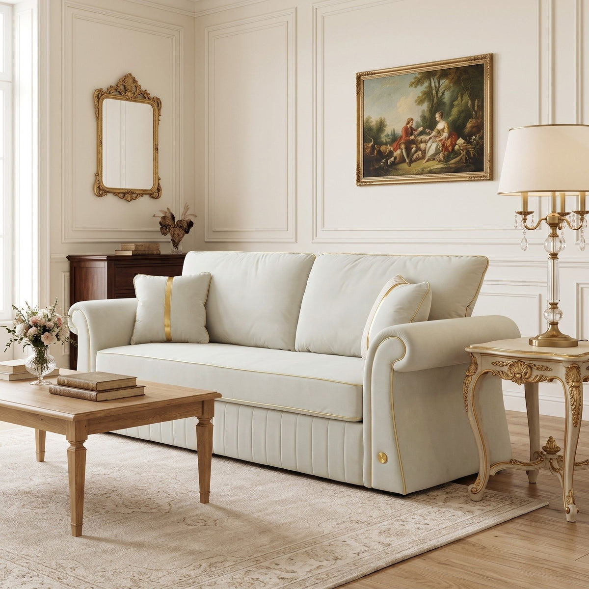 Sofa With Rolled Arms, 3 Seater Couch, Living Room Accent