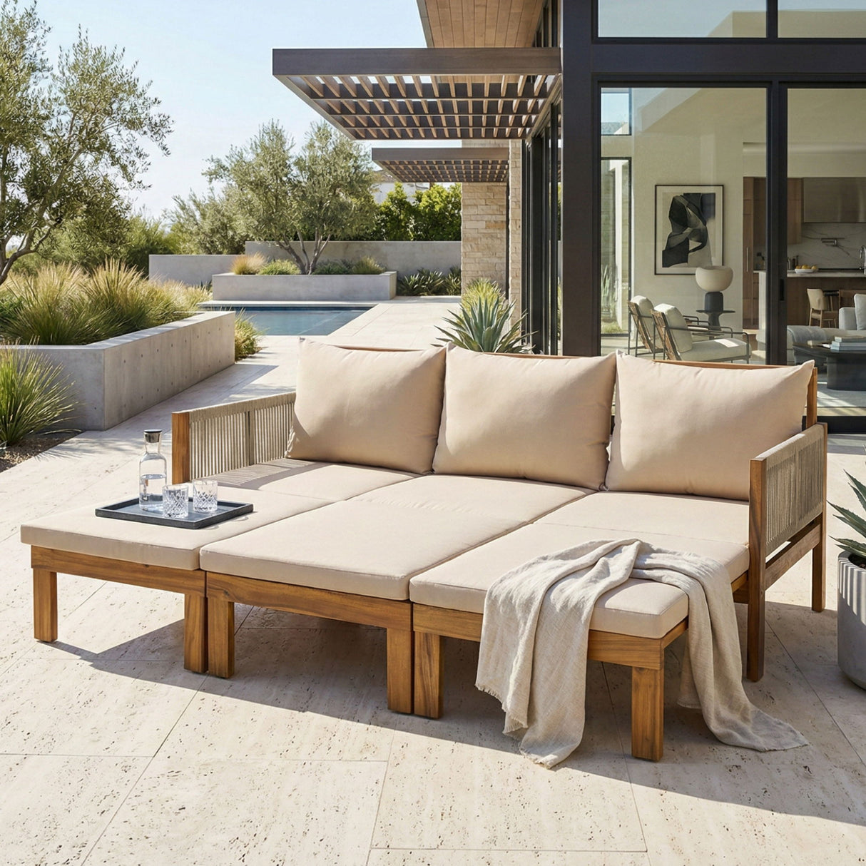 Outdoor 3 Seat Patio Sunbed