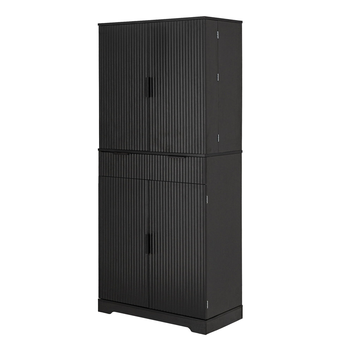 Fluted Kitchen Pantry Cabinet With 3 Keyboard Drawers & 6 Door Shelves Adjustable