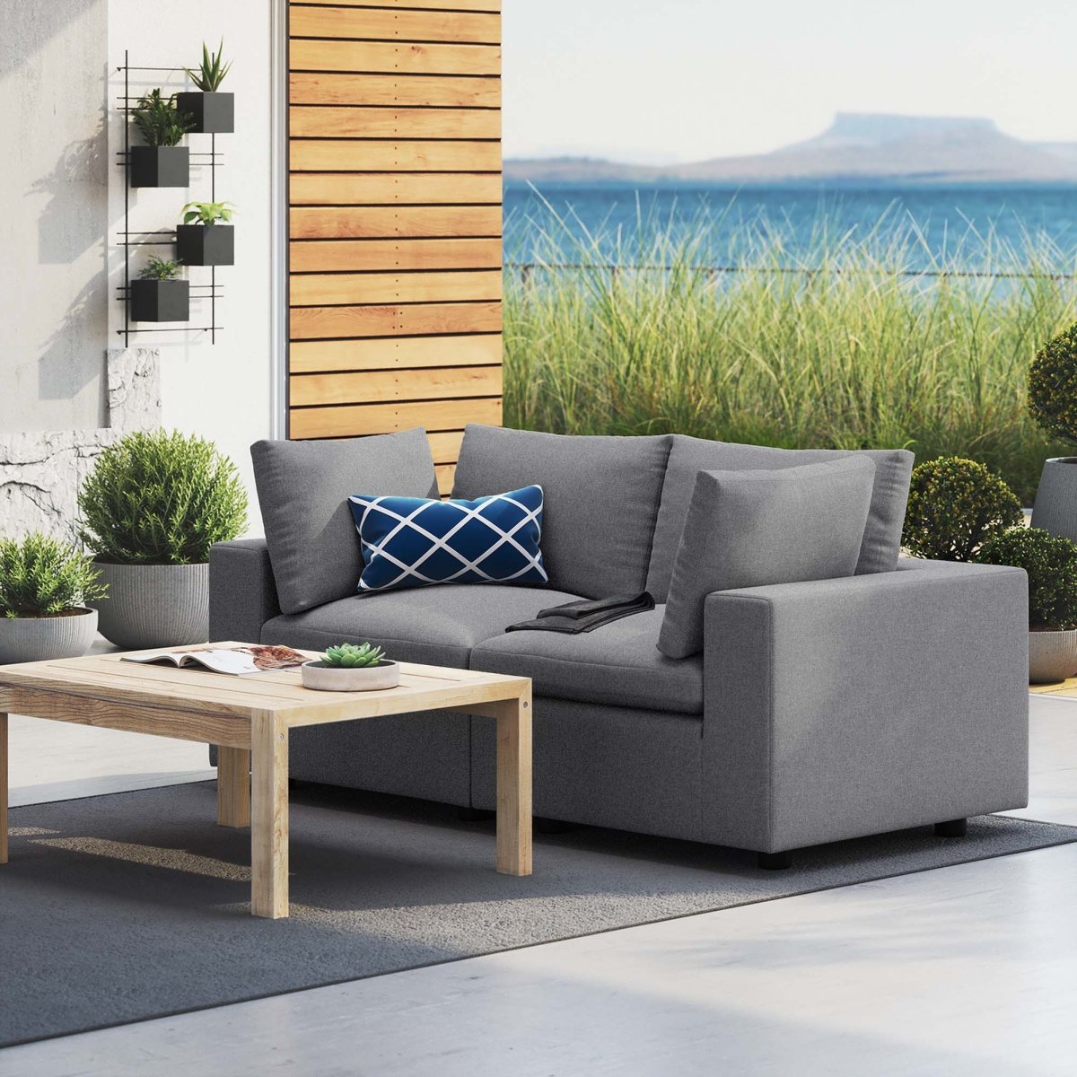 72" 2-Piece Modern Aluminum Outdoor Loveseat – Gray - Outdoor - Alpine Outlets
