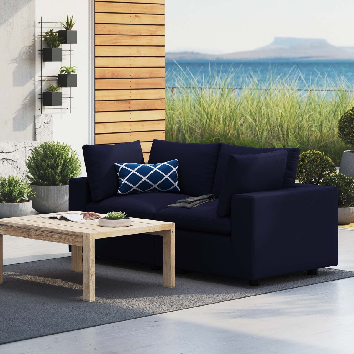72" 2-Piece Modern Aluminum Outdoor Loveseat – Navy - Outdoor - Alpine Outlets