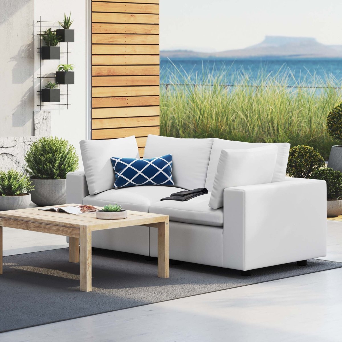 72" 2-Piece Modern Aluminum Outdoor Loveseat – White - Outdoor - Alpine Outlets