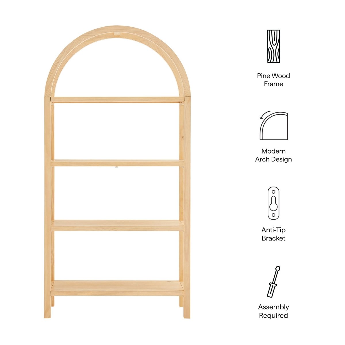 72" Large Arched Sculptural Pine Wood Bookshelf - Bookcases available at Alpine Outlets in Denver