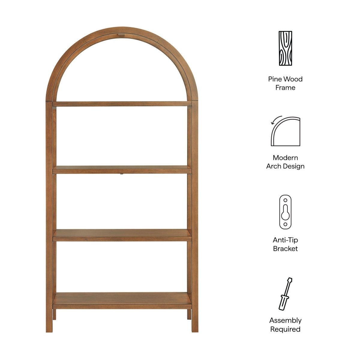 72" Large Arched Sculptural Pine Wood Bookshelf - Bookcases available at Alpine Outlets in Denver