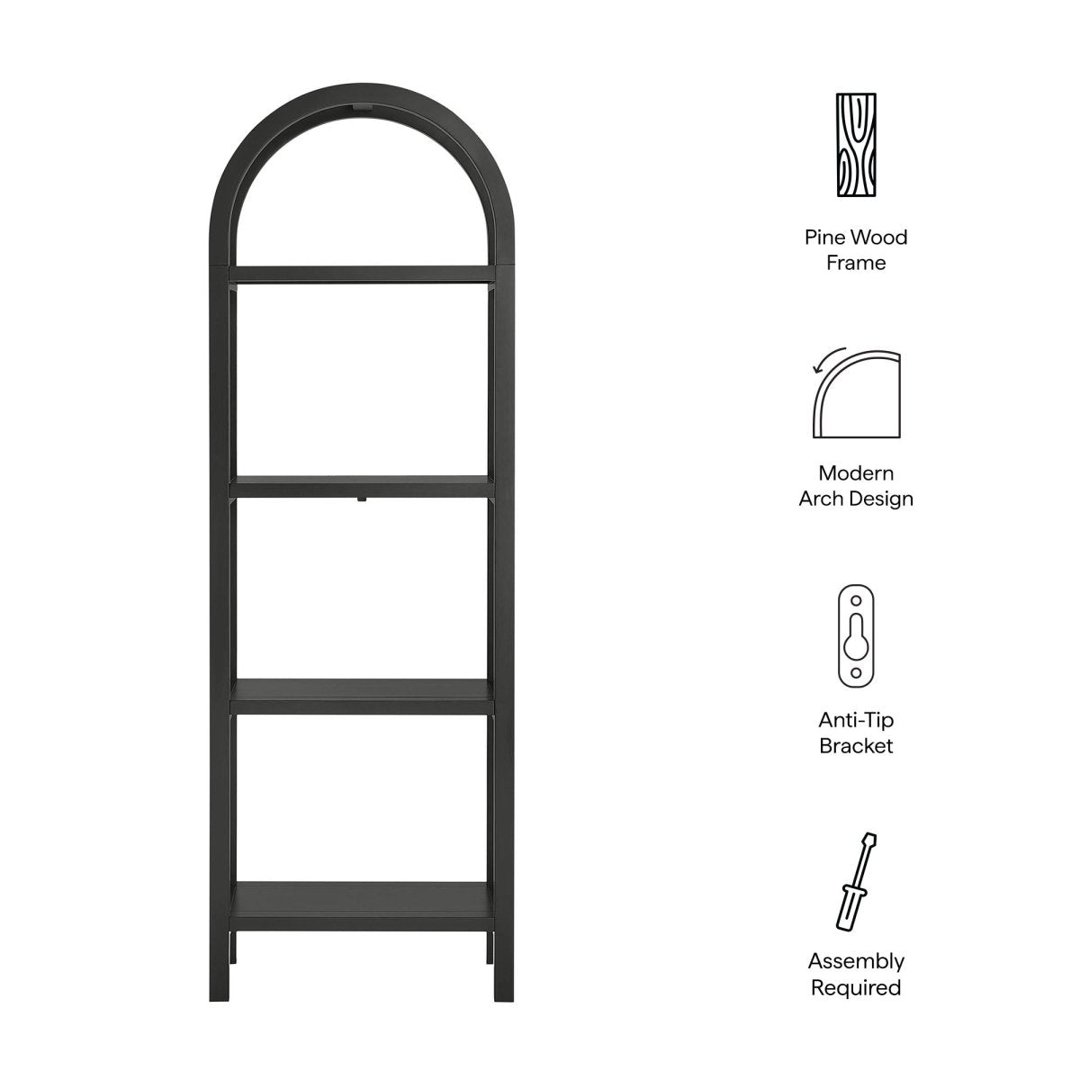 72" Tall Narrow Arched Sculptural Pine Wood Bookshelf - Bookcases available at Alpine Outlets in Denver