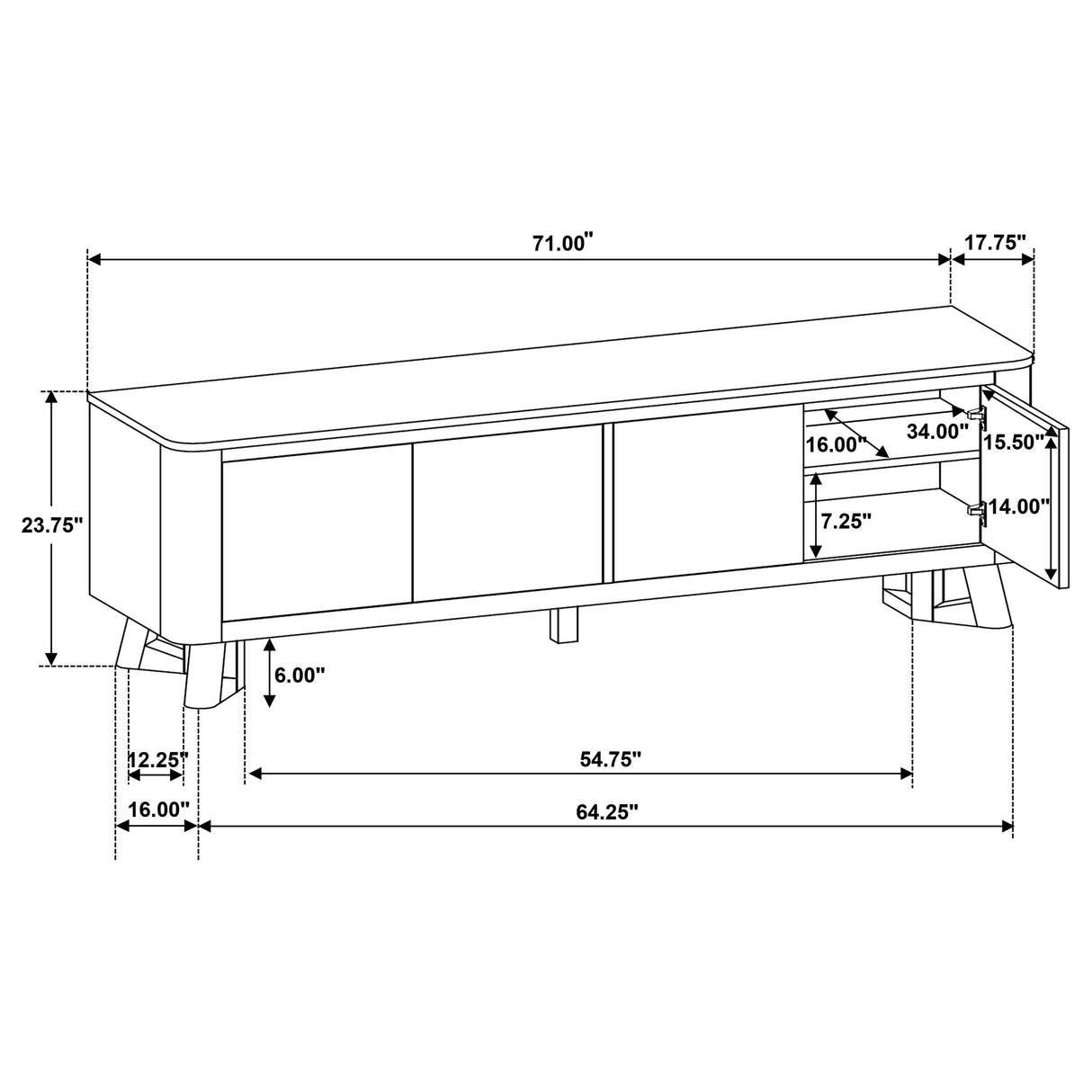 Trotter 71-Inch 4-Door Wood TV Stand, Brown