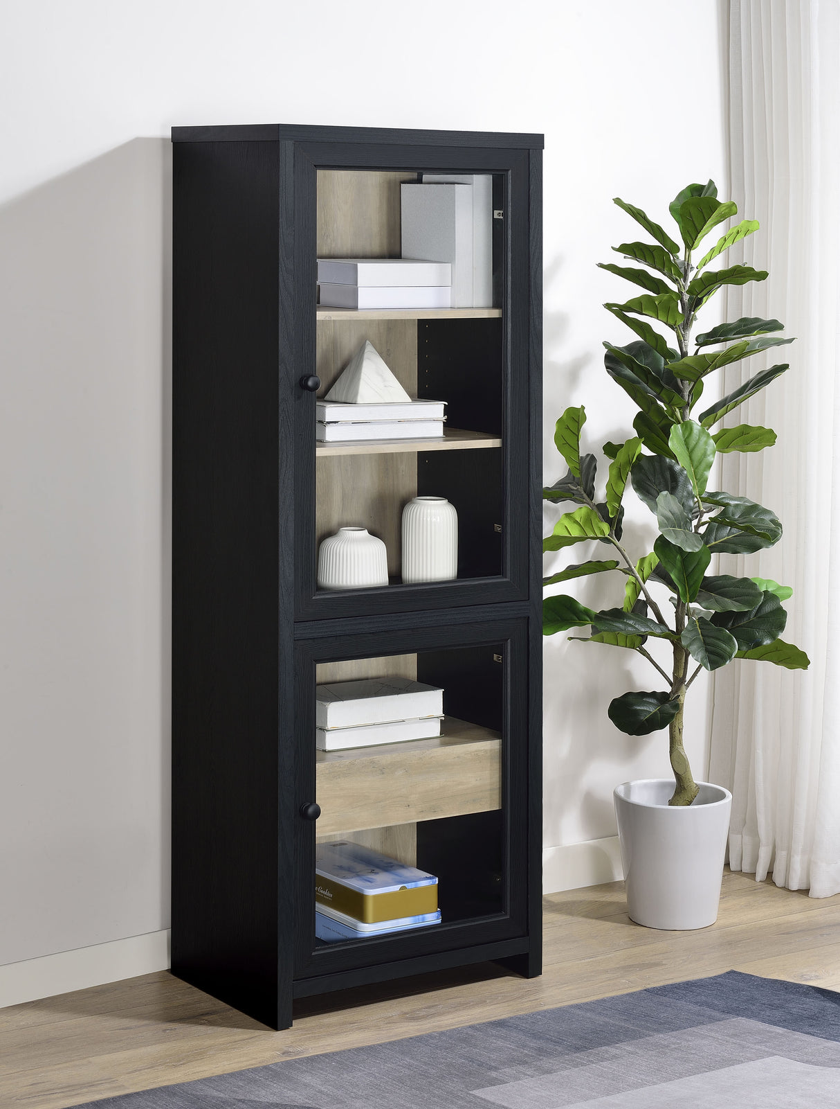 Denison 67-Inch Black Media Tower with Glass Doors