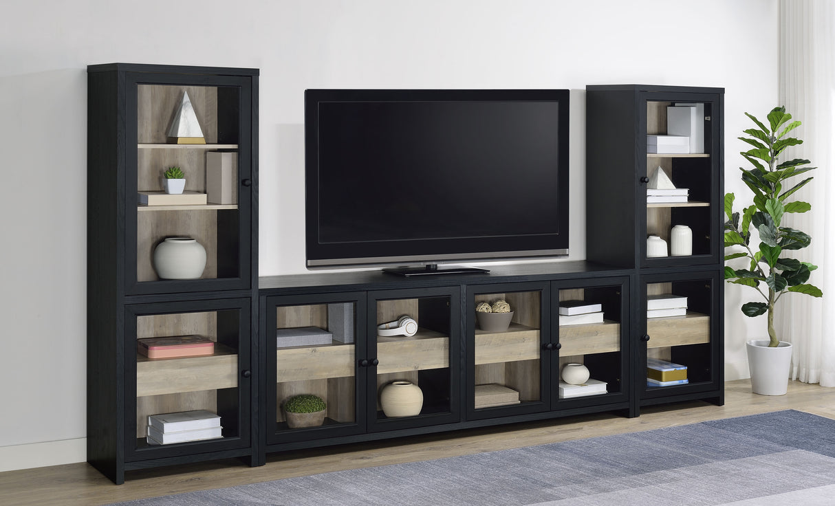 Denison 67-Inch Black Media Tower with Glass Doors