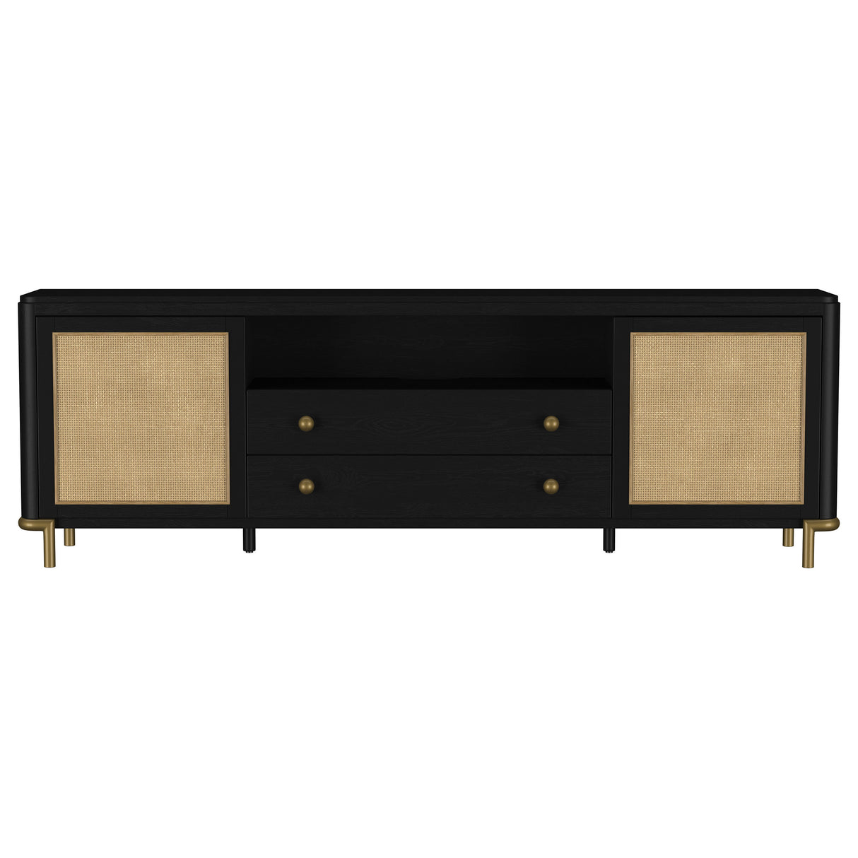 Arini Rattan Cane 2-Door TV Stand - Black with Ash Veneer