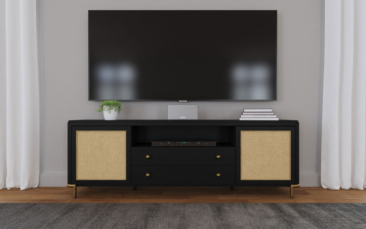 Arini Rattan Cane 2-Door TV Stand - Black with Ash Veneer
