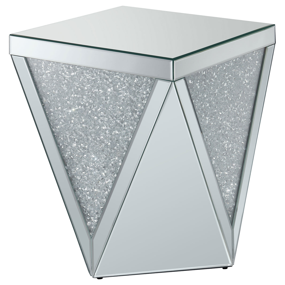 Amore Square Mirrored Acrylic Crystal Side Table Silver