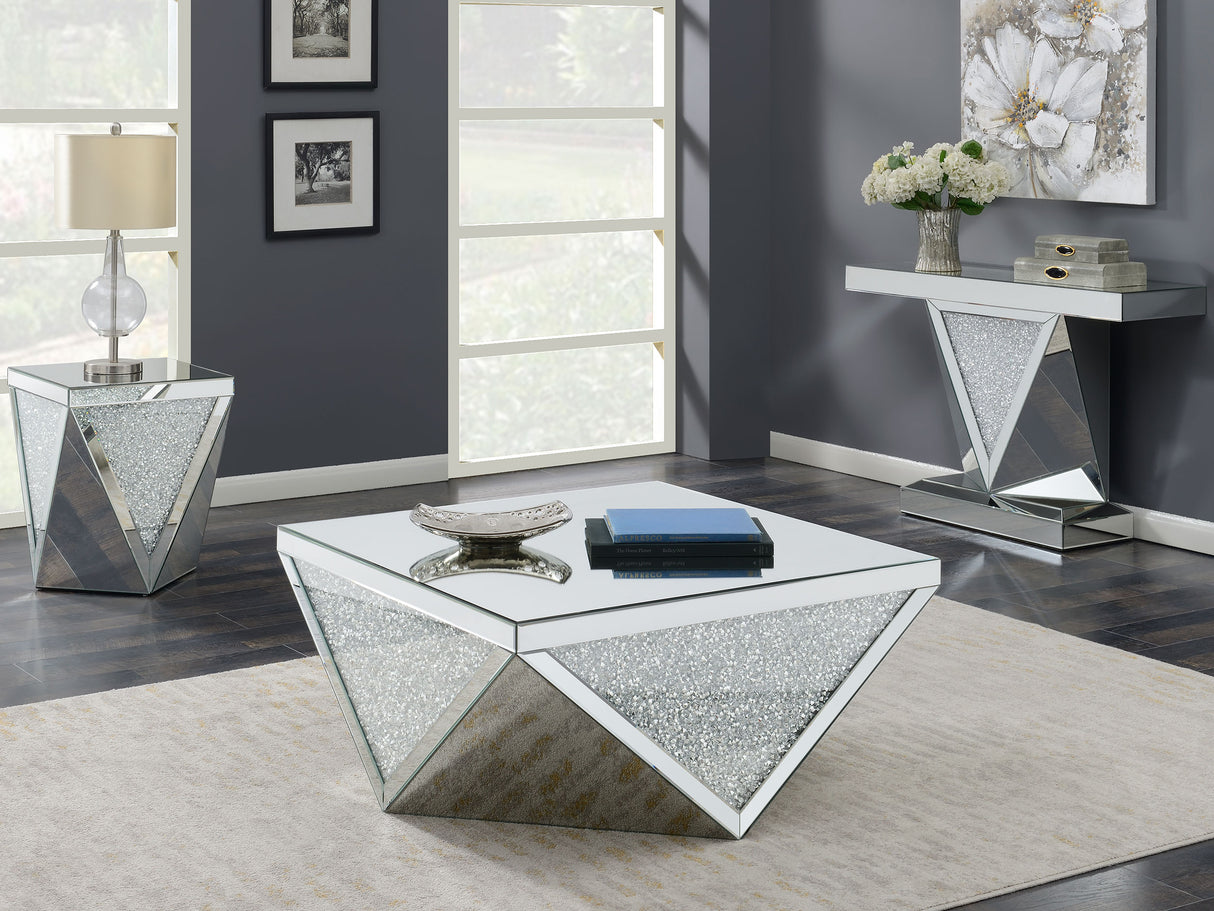 Amore Square Mirrored Acrylic Crystal Side Table Silver