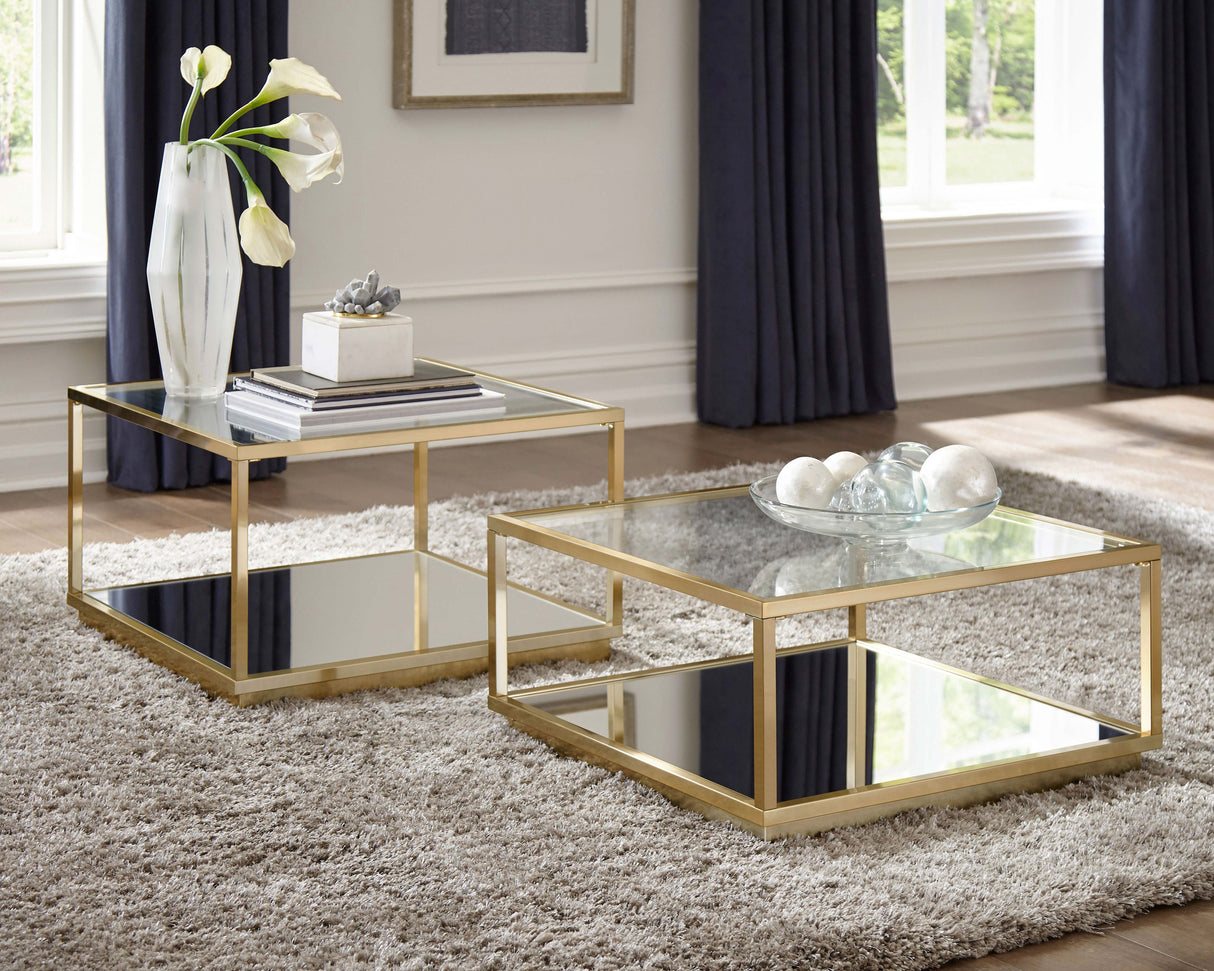 Renee 2-Piece Square Coffee Table Set Rose Brass