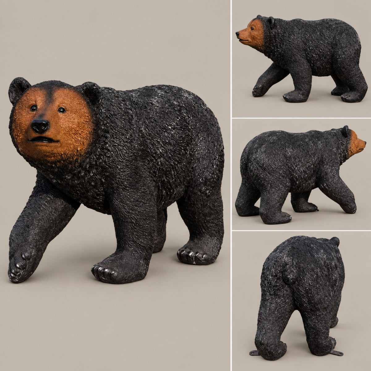 Bear Garden Statue, Walking Animal Sculpture With 2 Ground Stakes For Outdoor Decor - Black