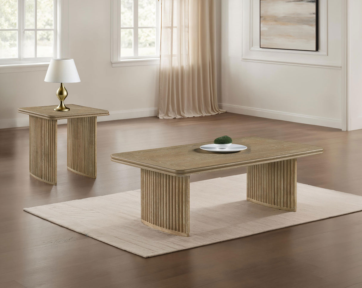 Adina 2-Piece Wood Coffee Table Set, Distressed Light Brown