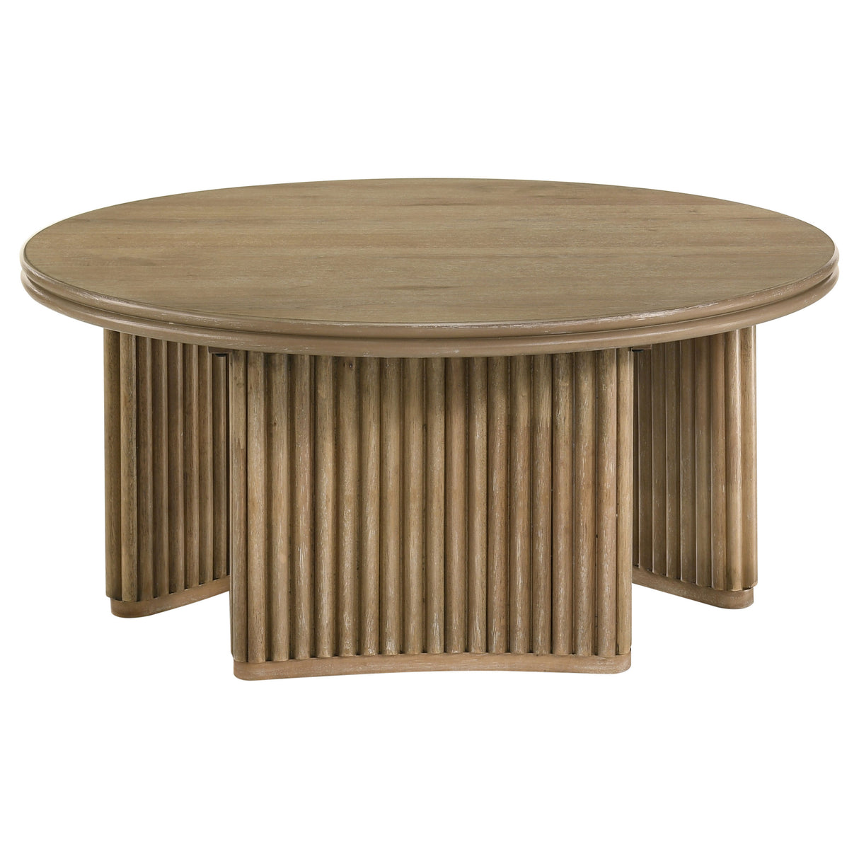 Adina 36-Inch Round Wood Coffee Table, Distressed Light Brown