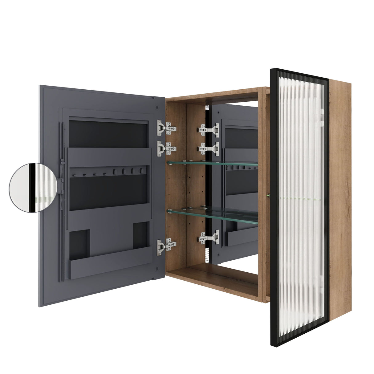 Wall Mounted Bathroom Mirror Cabinet With Soft Close Door, Adjustable Shelves - Imitative Oak