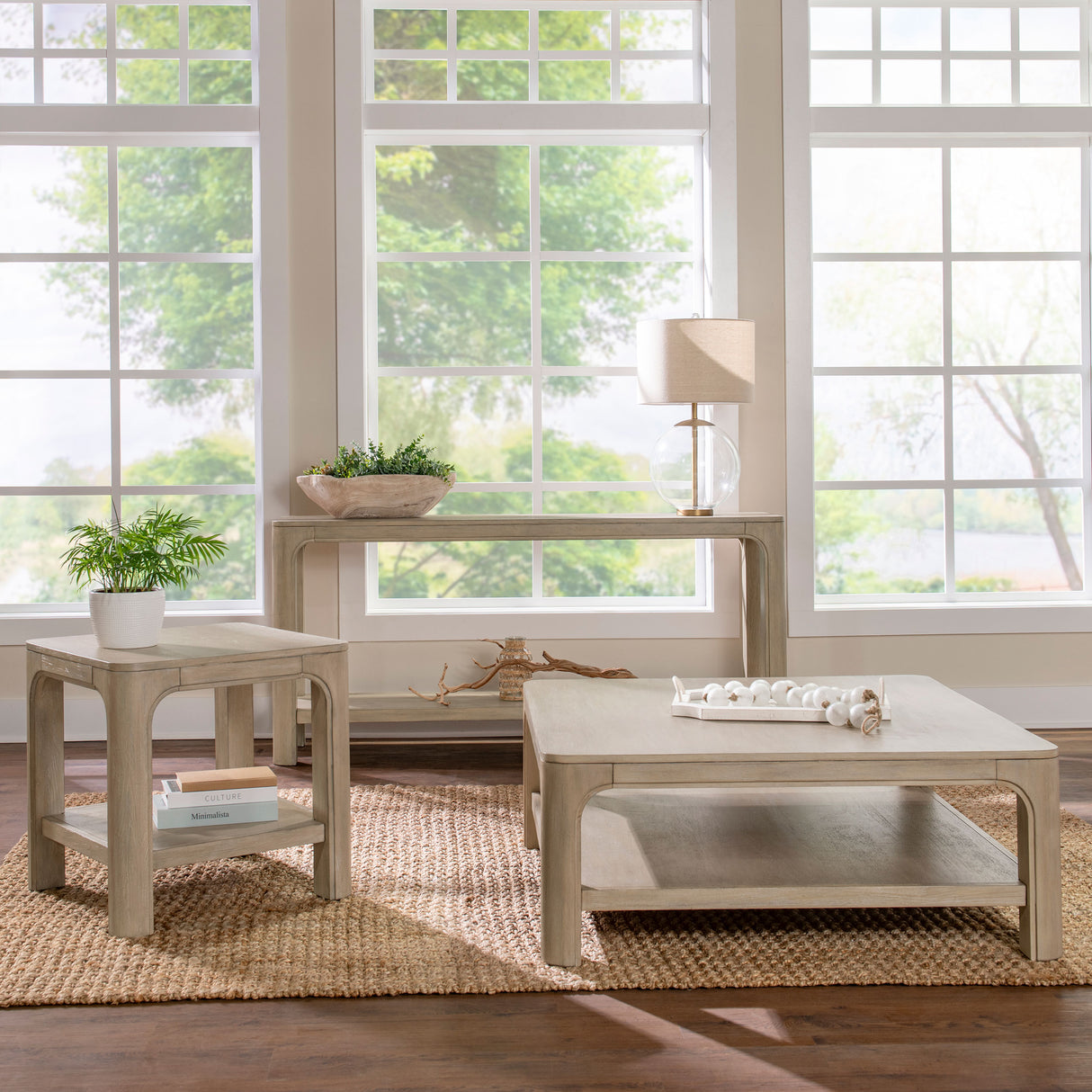 Solano Square Wood Side Table with Shelf, Weathered Mango