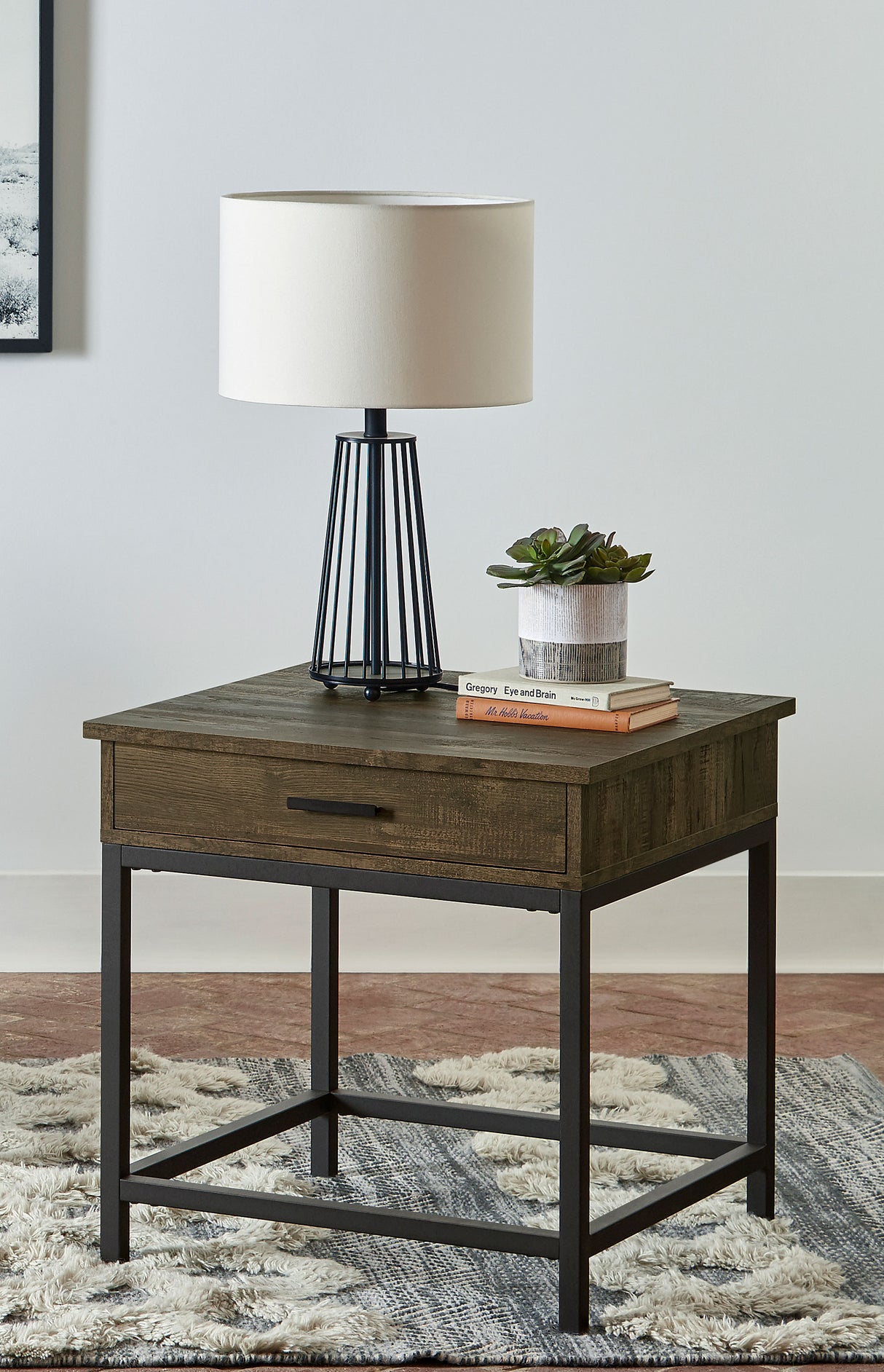 Byers 1-Drawer Square End Table, Brown Oak